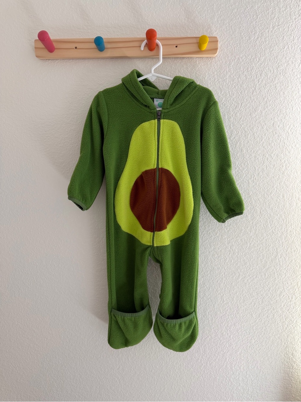 Kids Avocado One-Piece Hooded Fleece Romper - Green
